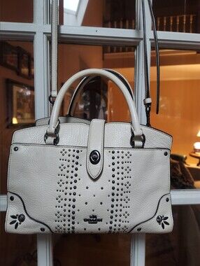 Coach Mercer Satchel 24 Chalk LeatherWith Bandana Rivets